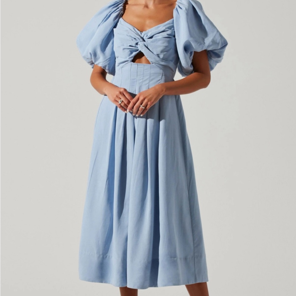 Astr Blue Cut Out Pleated Midi Sundress